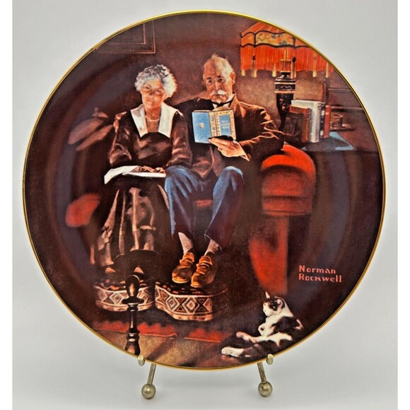 VINTAGE Knowles Norman Rockwell “Evening’s Ease” 8" Wall Plate 1985 w/ Box & COA - Picture 1 of 11